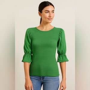Nation LTD Green Pima Cotton Smocked Top Size XS Puff Sleeve Casual Chic